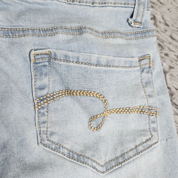 Justice Jeans Overalls Teens Juniors 12 Womens Light‎ Blue Denim Skinny Cuffed - Picture 13 of 16